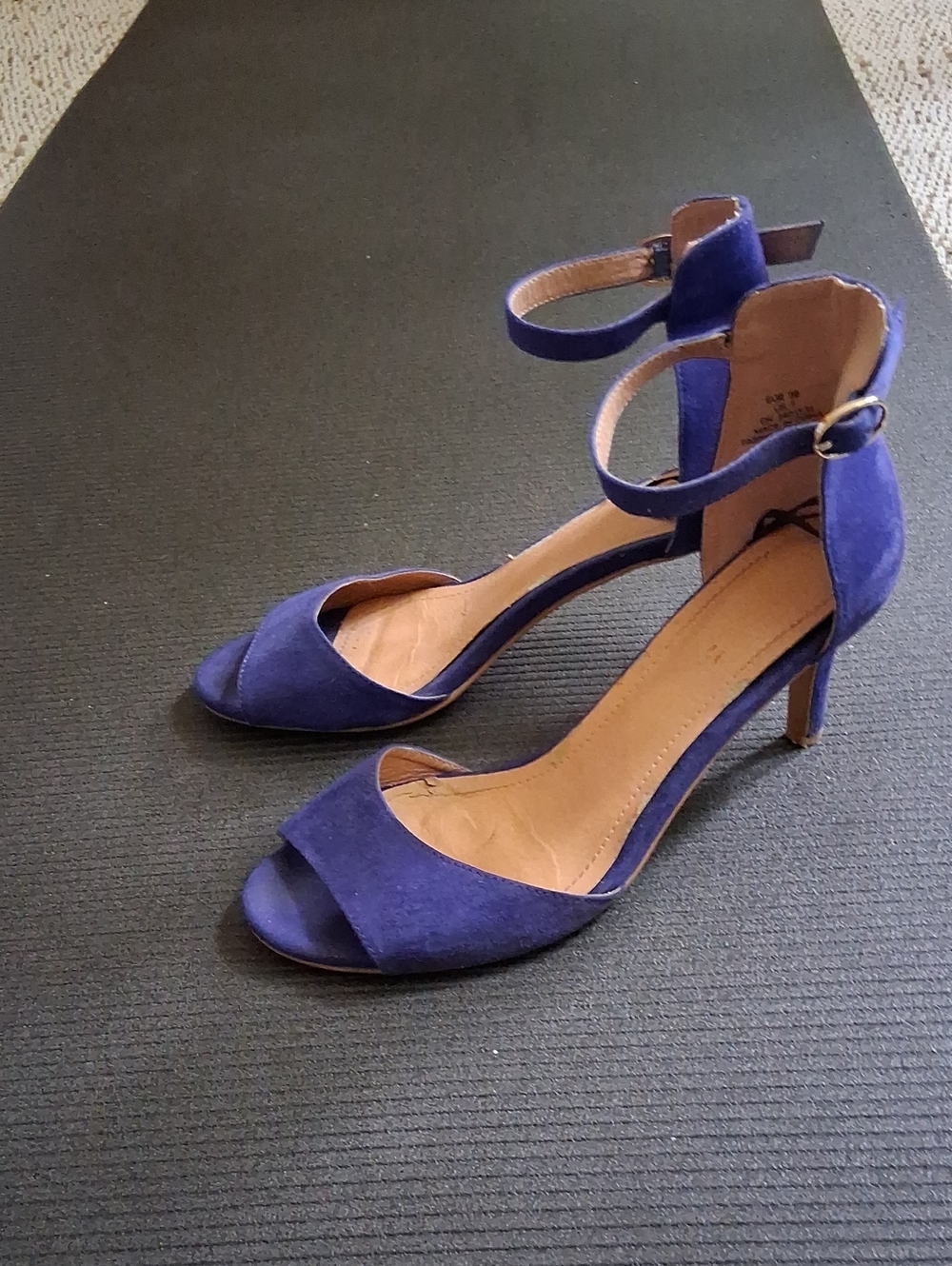 Women's Ankle-Strap Open-Toe Kitten  Heels in Deep Blue